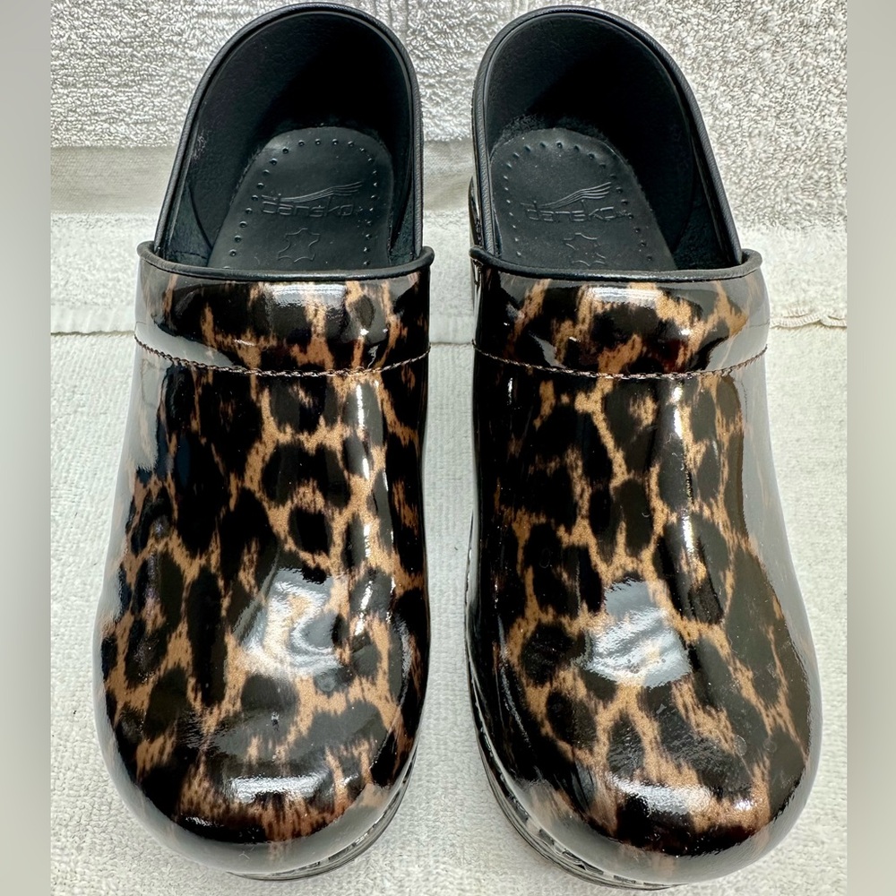 Dansko Professional Patent Leather Leopard print Clogs